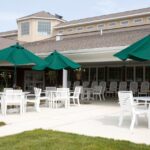 Outside courtyard and patio at Bridgewater Healthcare Center