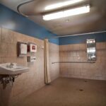 A patient shower room at Kokomo Healthcare Center
